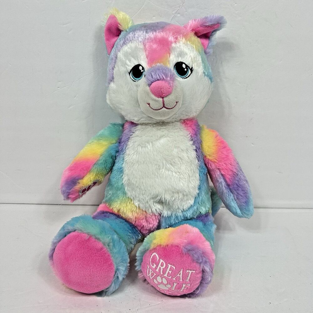 Build A Bear Rainbow Wolf Plush Great Wolf Lodge Exclusive GWL Soft Tie Dye